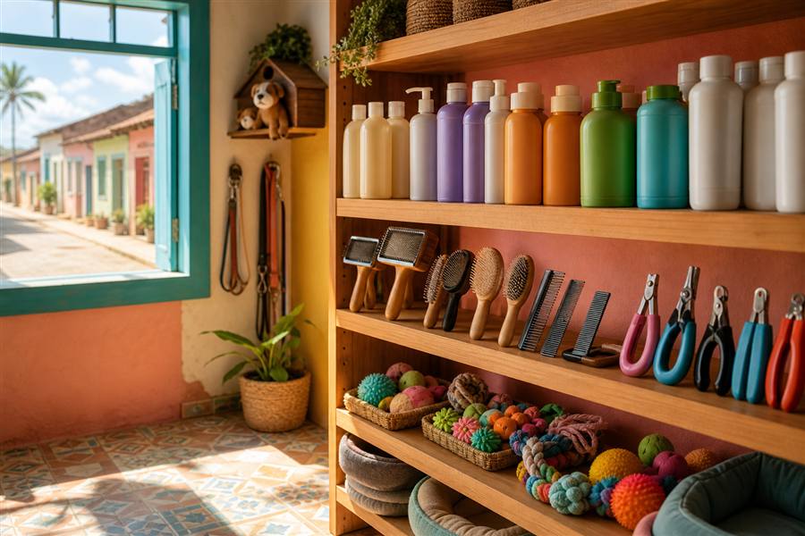Shampoos, escovas e produtos de higiene